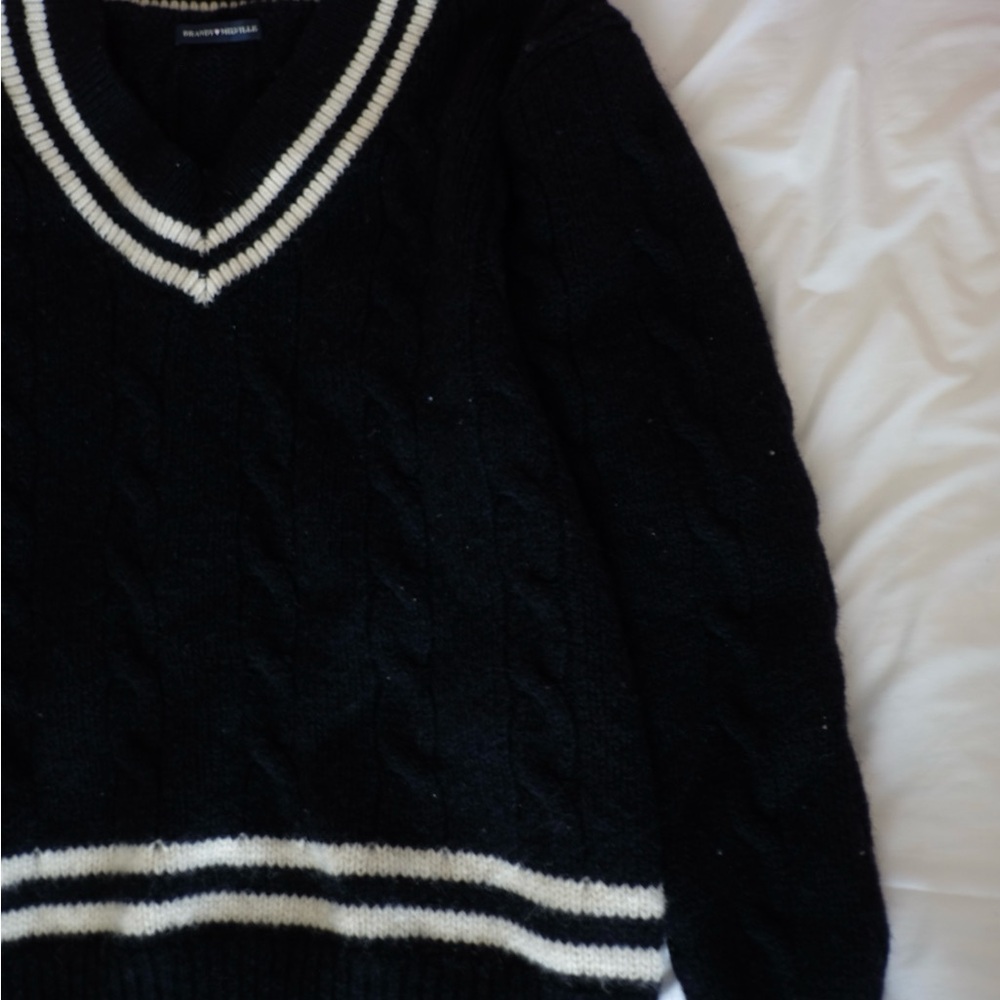 Brandy Melville V-Neck Sweater with White Stripes